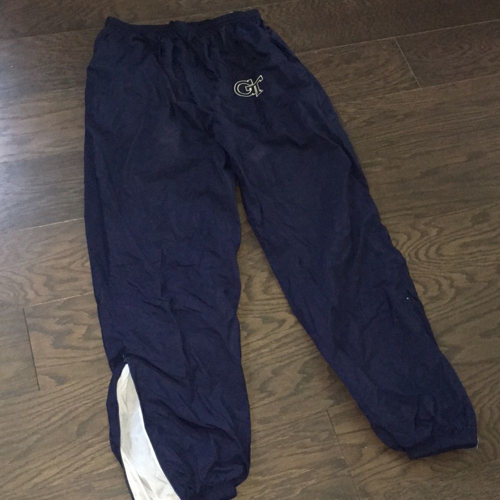 Blue vintage GT Georgia Tech Cross Retro Team Nylon Running work out Run pants L